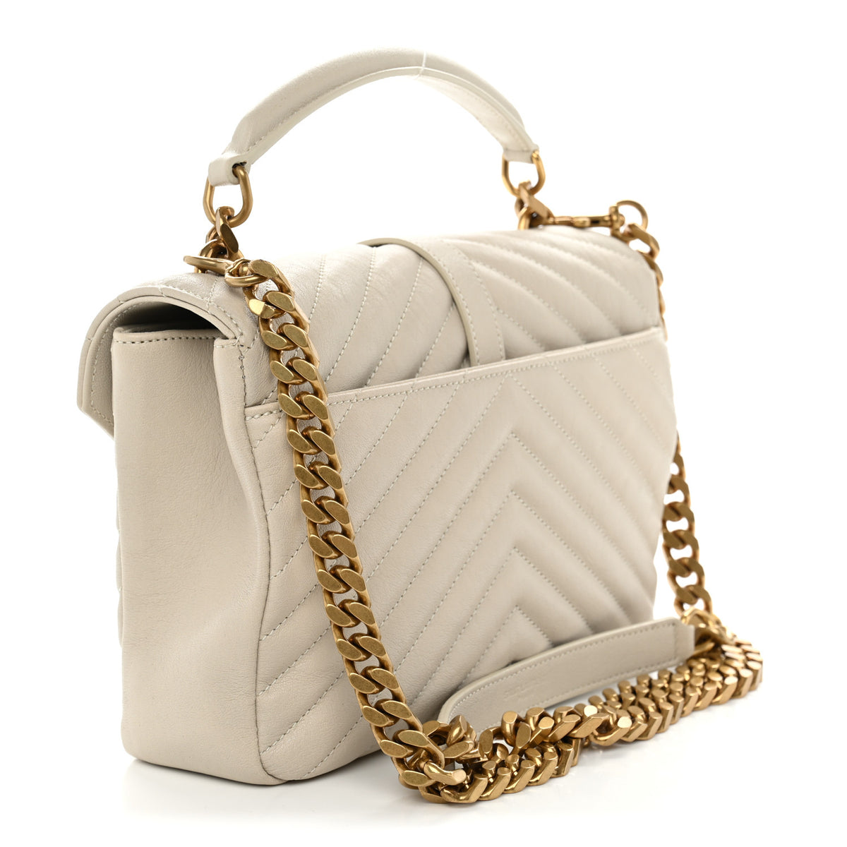 Sheepskin Matelasse Chevron Monogram Medium College Bag Crema Soft