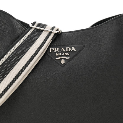 Prada Vitello Daino Soft Hobo Messenger Bag Black 8 of 13