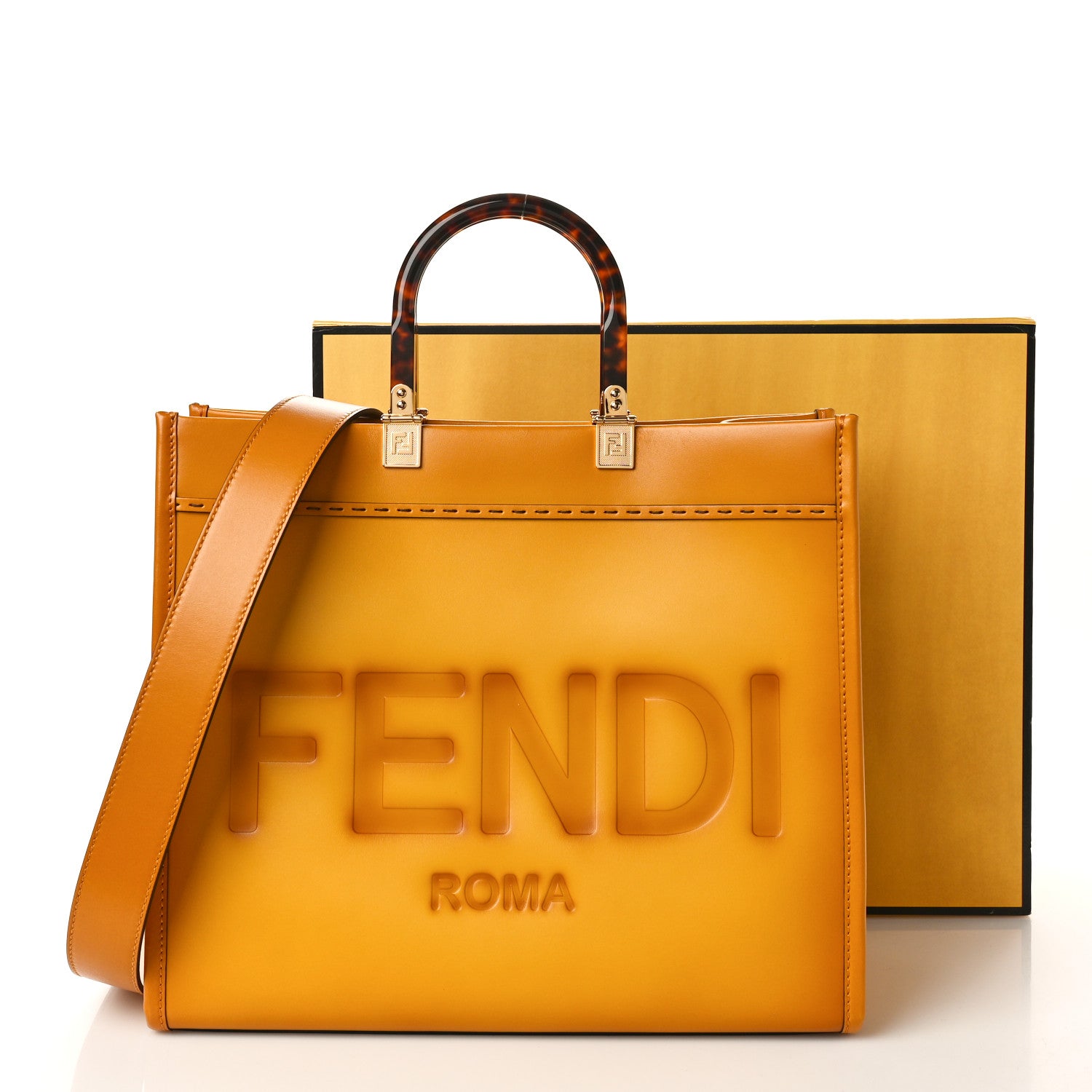Fendi Vitello King Tamponato Plexiglass Medium Sunshine Shopper Tote Mimosa 11 of 11