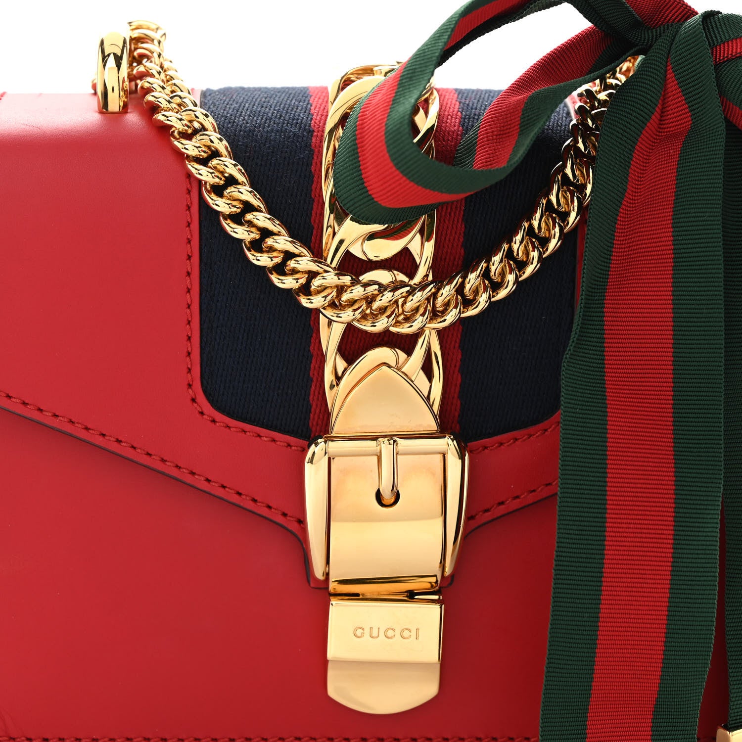 Gucci Calfskin Mini Sylvie Chain Shoulder Bag Hibiscus Red 7 of 11