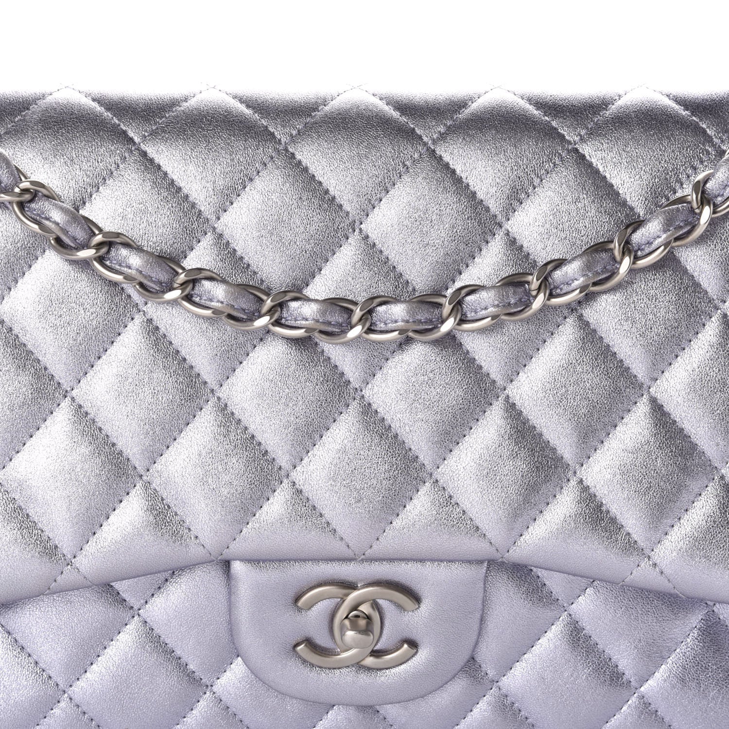 Chanel Iridescent Lambskin Jumbo Double Flap Light Grey 10 of 10