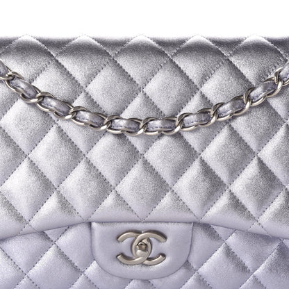 Chanel Iridescent Lambskin Jumbo Double Flap Light Grey 10 of 10