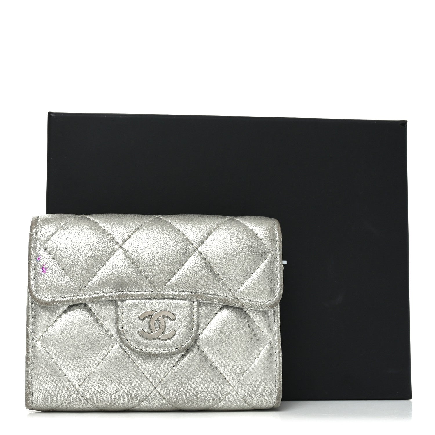 Chanel Metallic Lambskin Quilted Flap Card Holder Wallet Silver 11 of 11