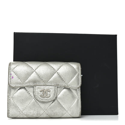 Chanel Metallic Lambskin Quilted Flap Card Holder Wallet Silver 11 of 11