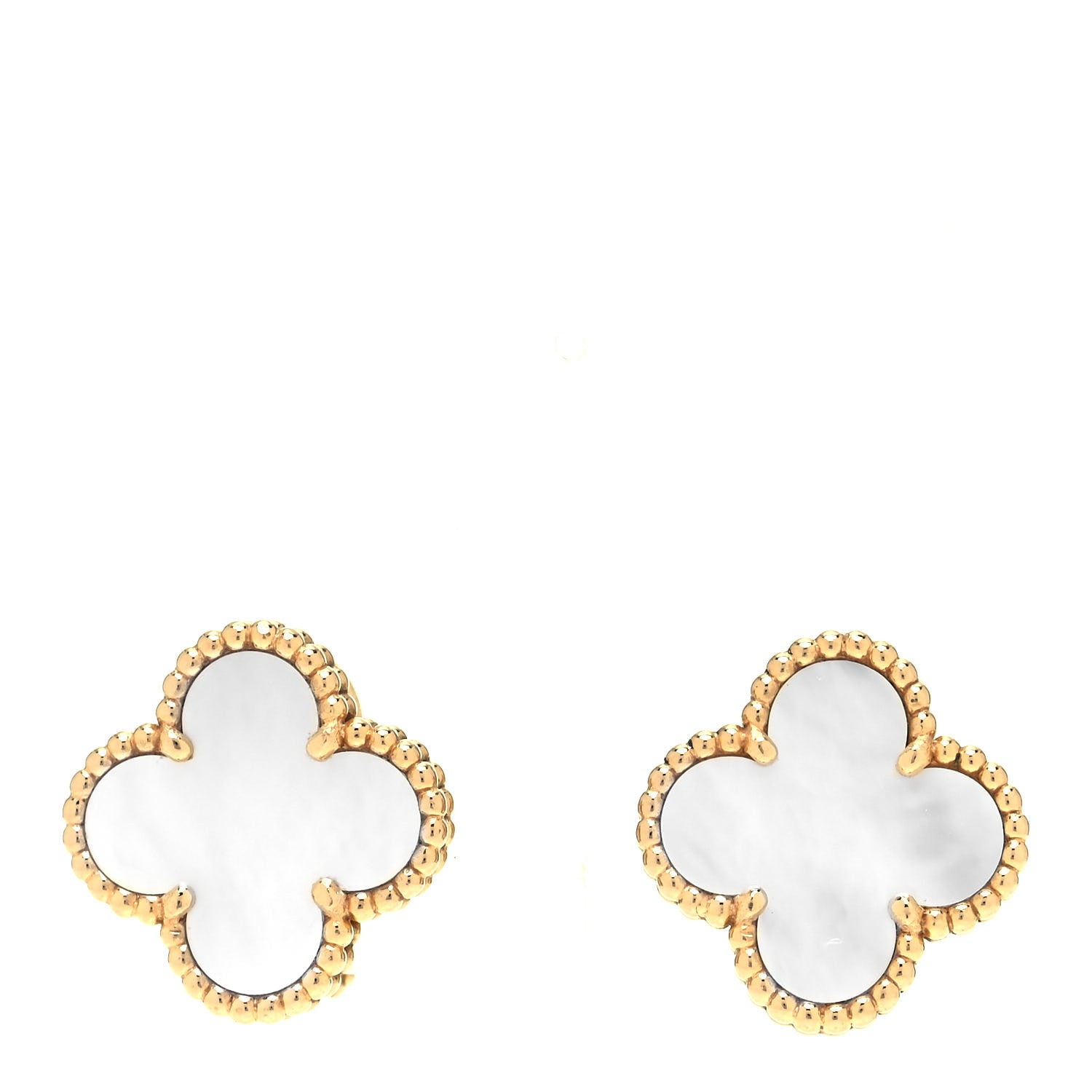 Van Cleef & Arpels 18K Yellow Gold Mother of Pearl Vintage Alhambra Earrings 1 of 5