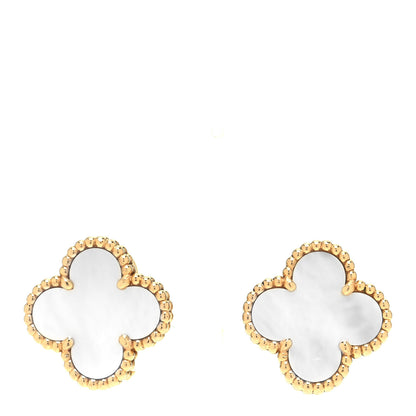 Van Cleef & Arpels 18K Yellow Gold Mother of Pearl Vintage Alhambra Earrings 1 of 5