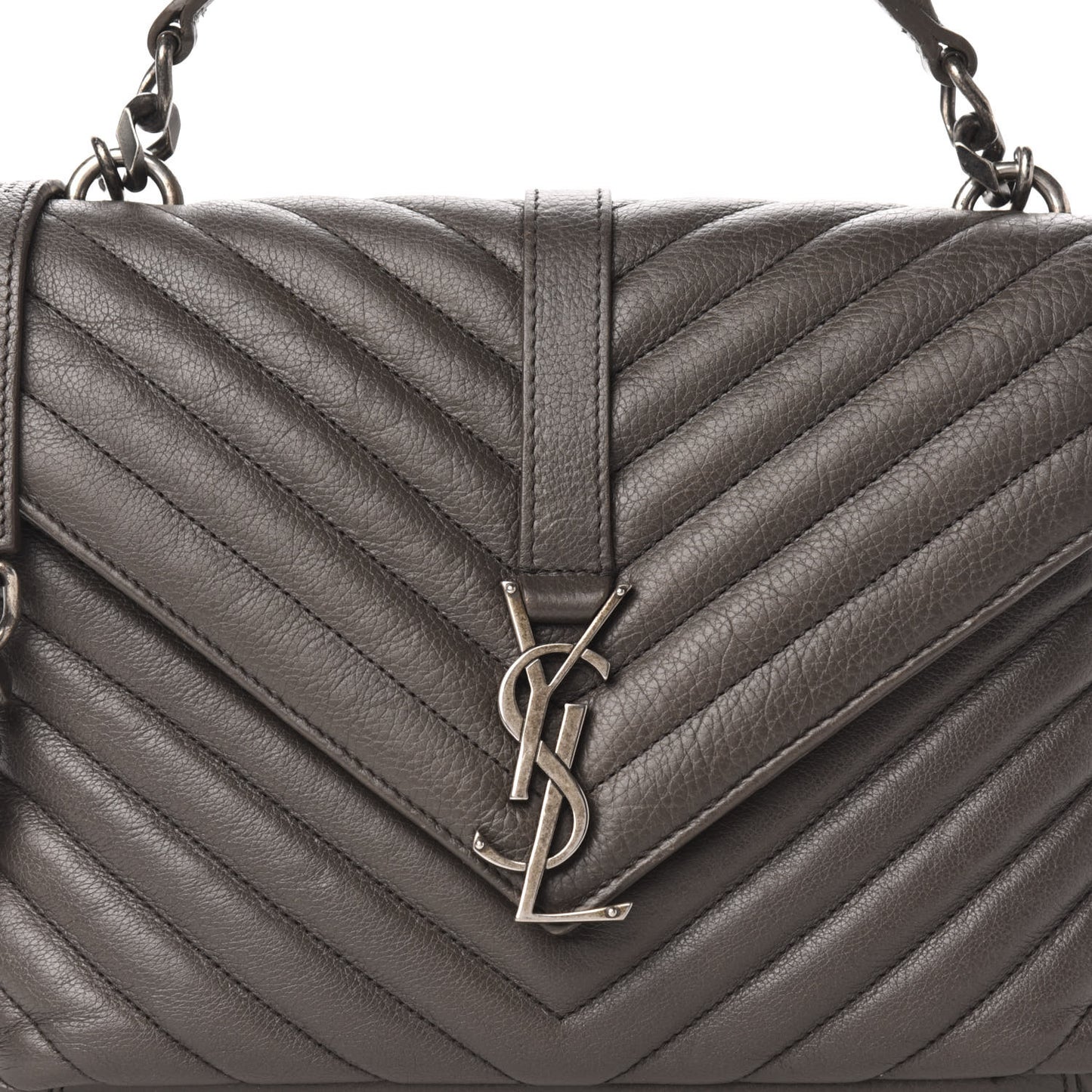 Sheepskin Matelasse Chevron Monogram Medium College Bag Asphalt