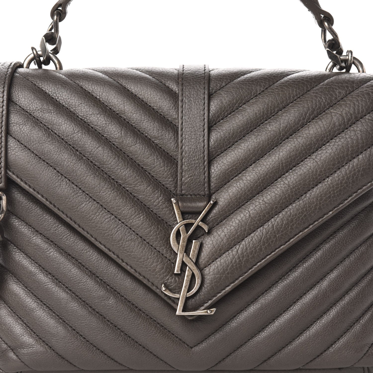 Saint Laurent Sheepskin Matelasse Chevron Monogram Medium College Bag Asphalt 17 of 17