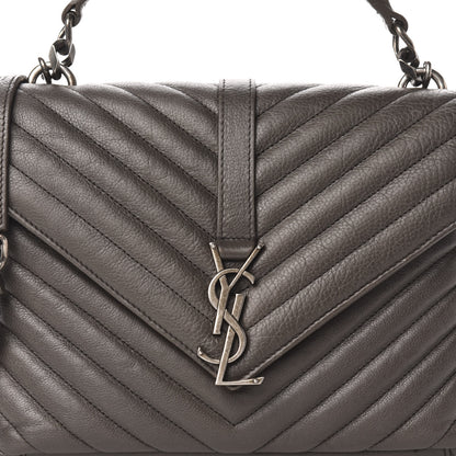 Saint Laurent Sheepskin Matelasse Chevron Monogram Medium College Bag Asphalt 17 of 17
