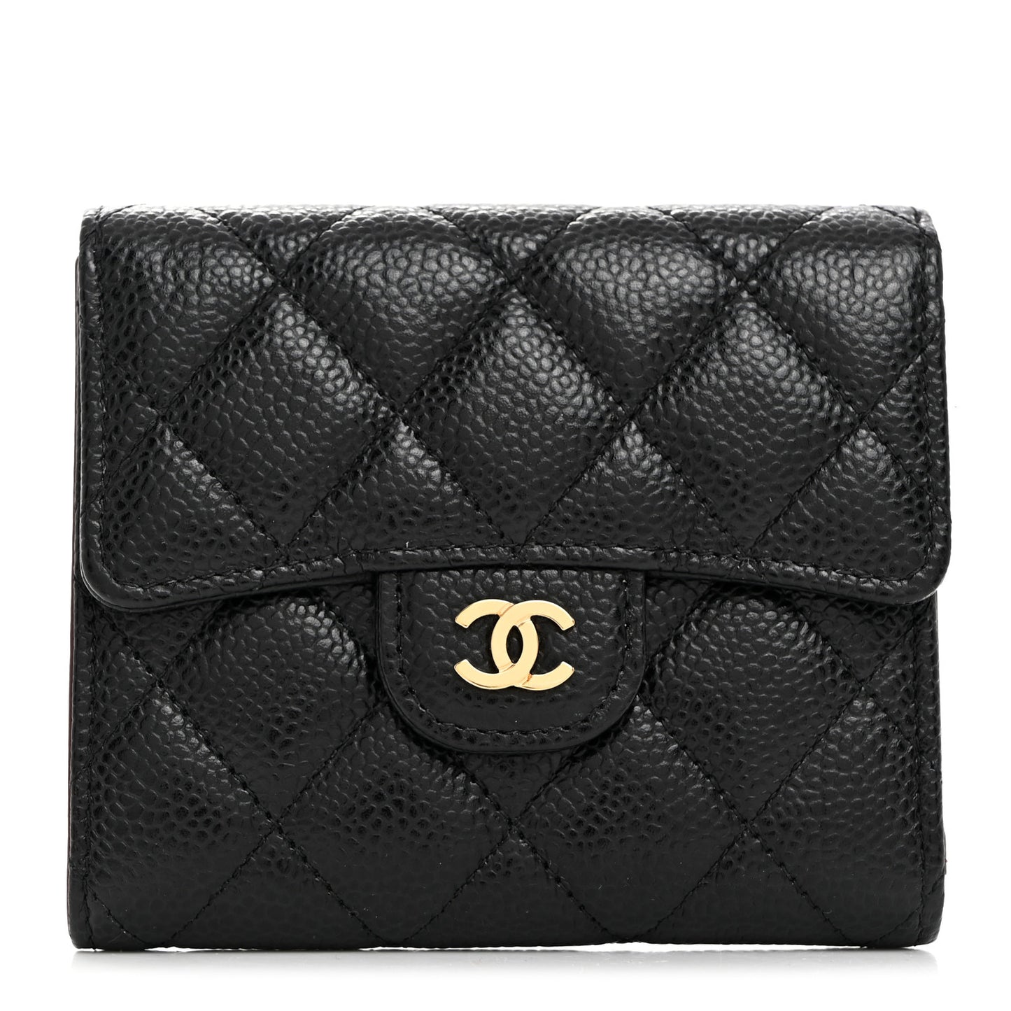 Caviar Quilted Compact Flap Wallet Black