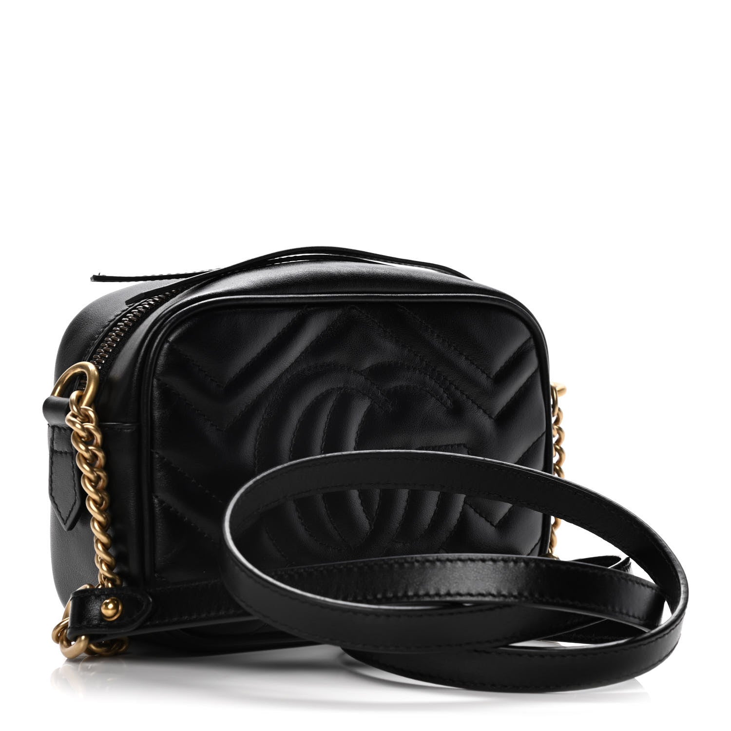 Gucci Calfskin Matelasse Mini GG Marmont Chain Shoulder Bag Black 3 of 16