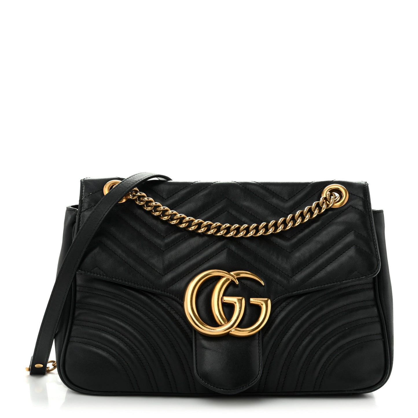 Calfskin Matelasse Medium GG Marmont Shoulder Bag Black