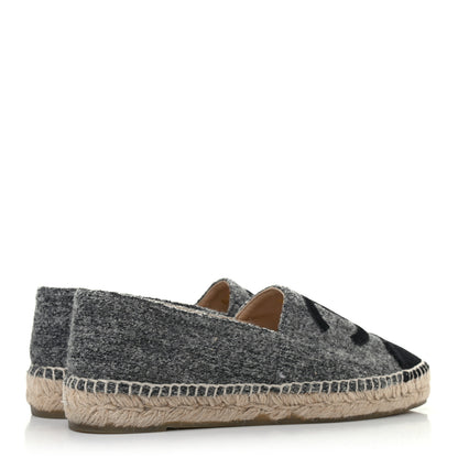 Chanel Tweed Velvet CC Espadrilles 38 Grey Black 3 of 6