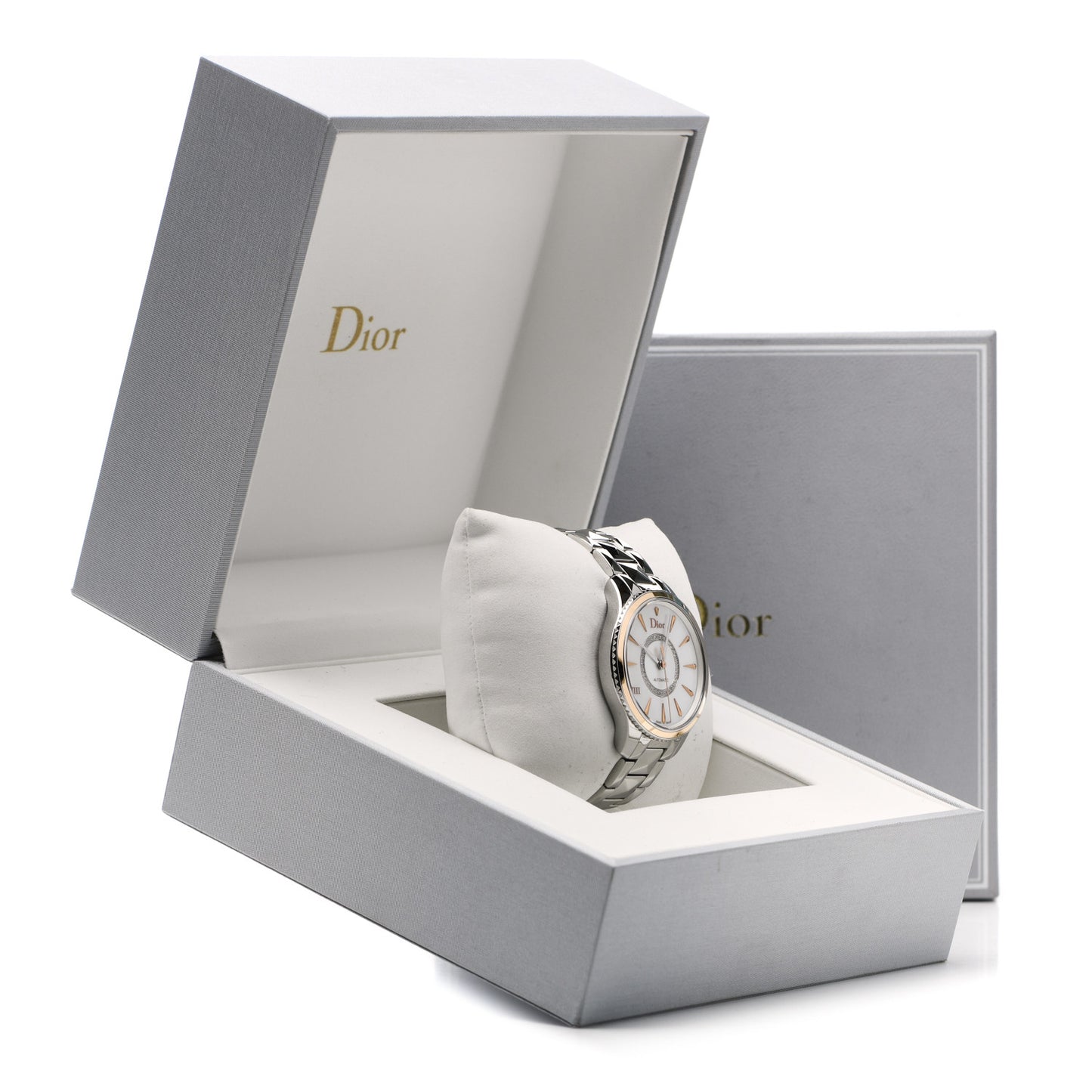 Stainless Steel 18K Rose Gold Diamond Mother of Pearl 36mm Dior VIII Montaigne Automatic Watch