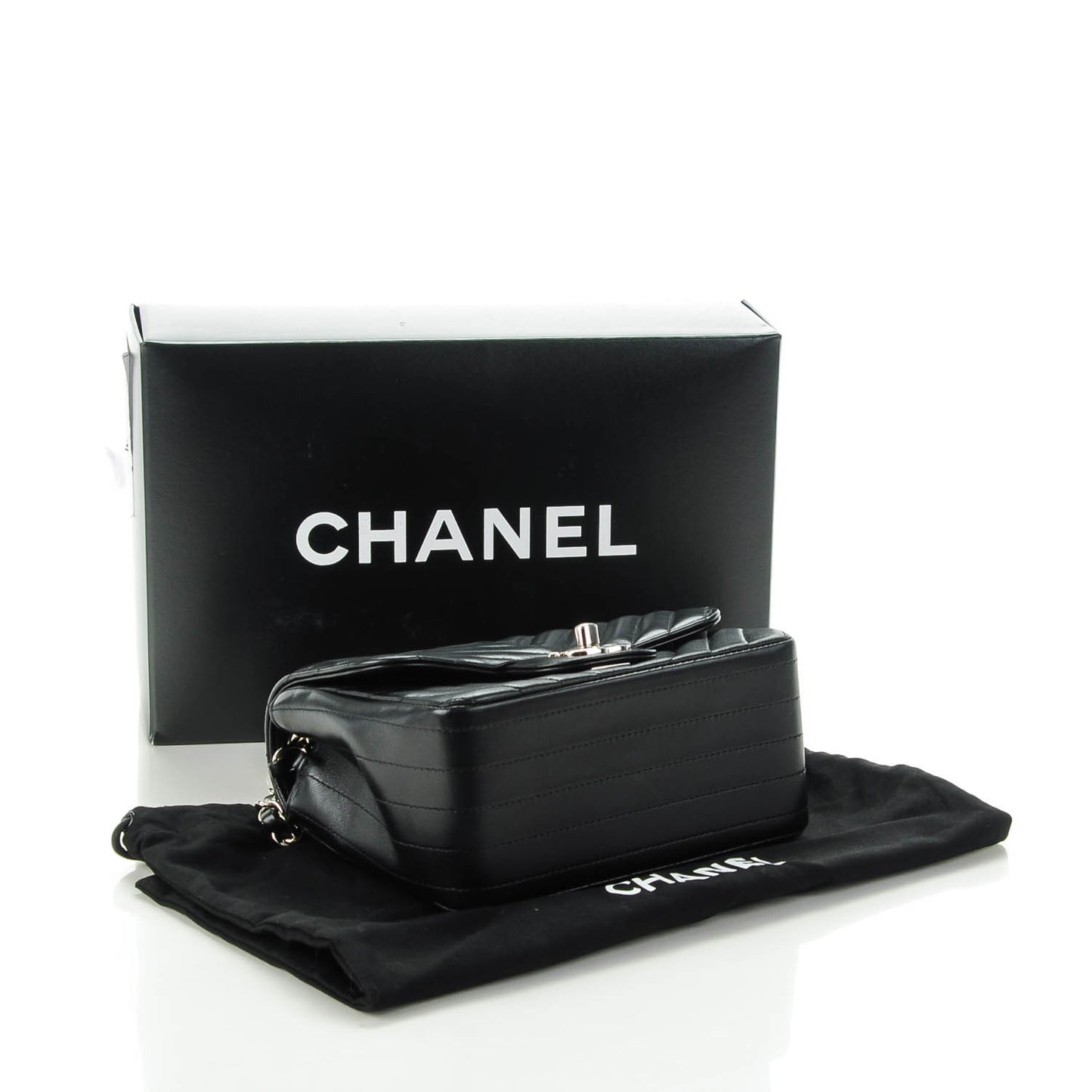 Lambskin Chevron Quilted Mini Square Flap Black