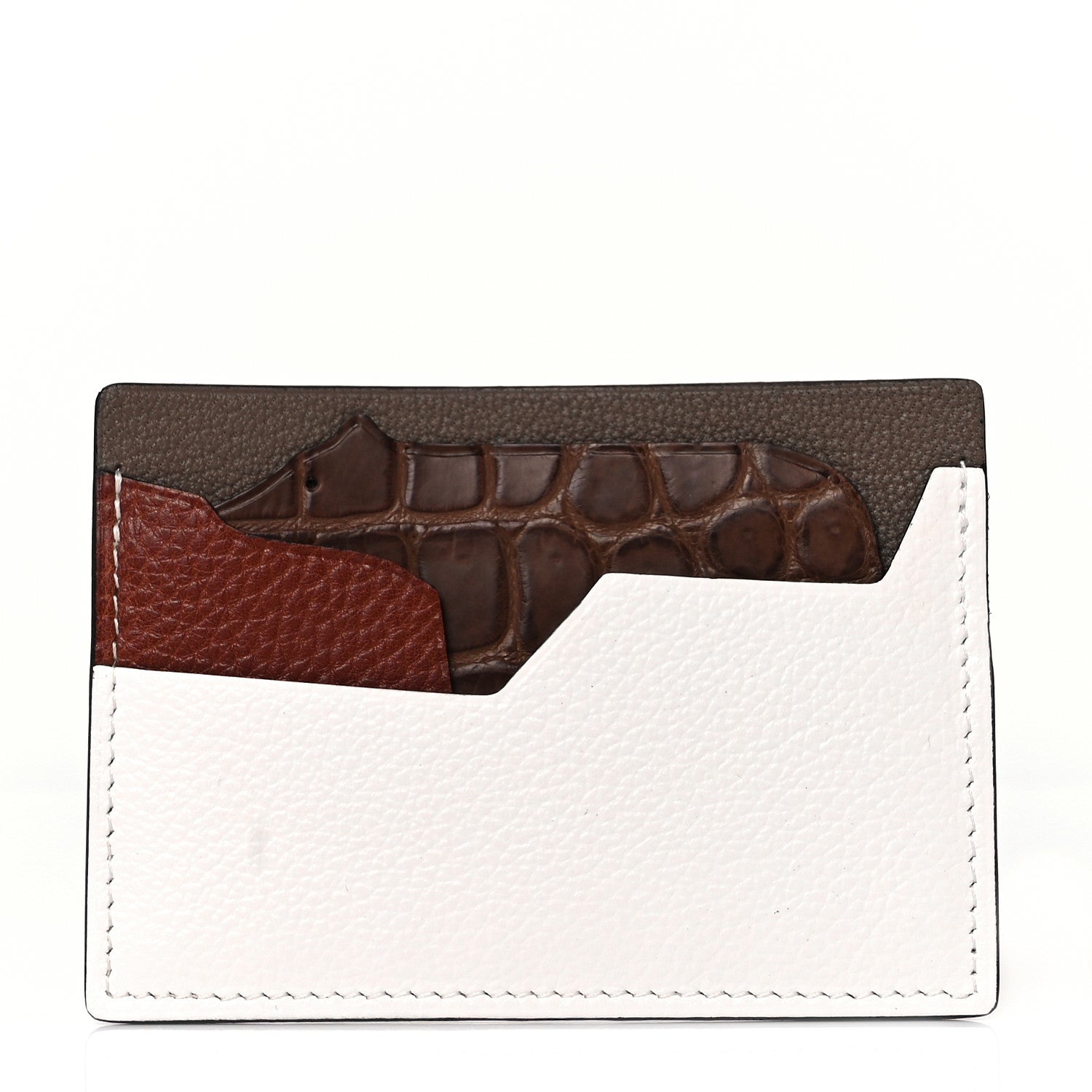 Hermes Chevre Mysore Alligator Histoire Naturelle Petit H Card Holder White 1 of 9