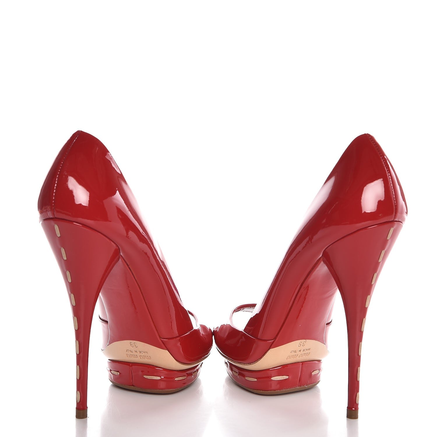 Miu Miu Patent Stitch Trim Peep Toe Pumps 39 Red 6 of 9