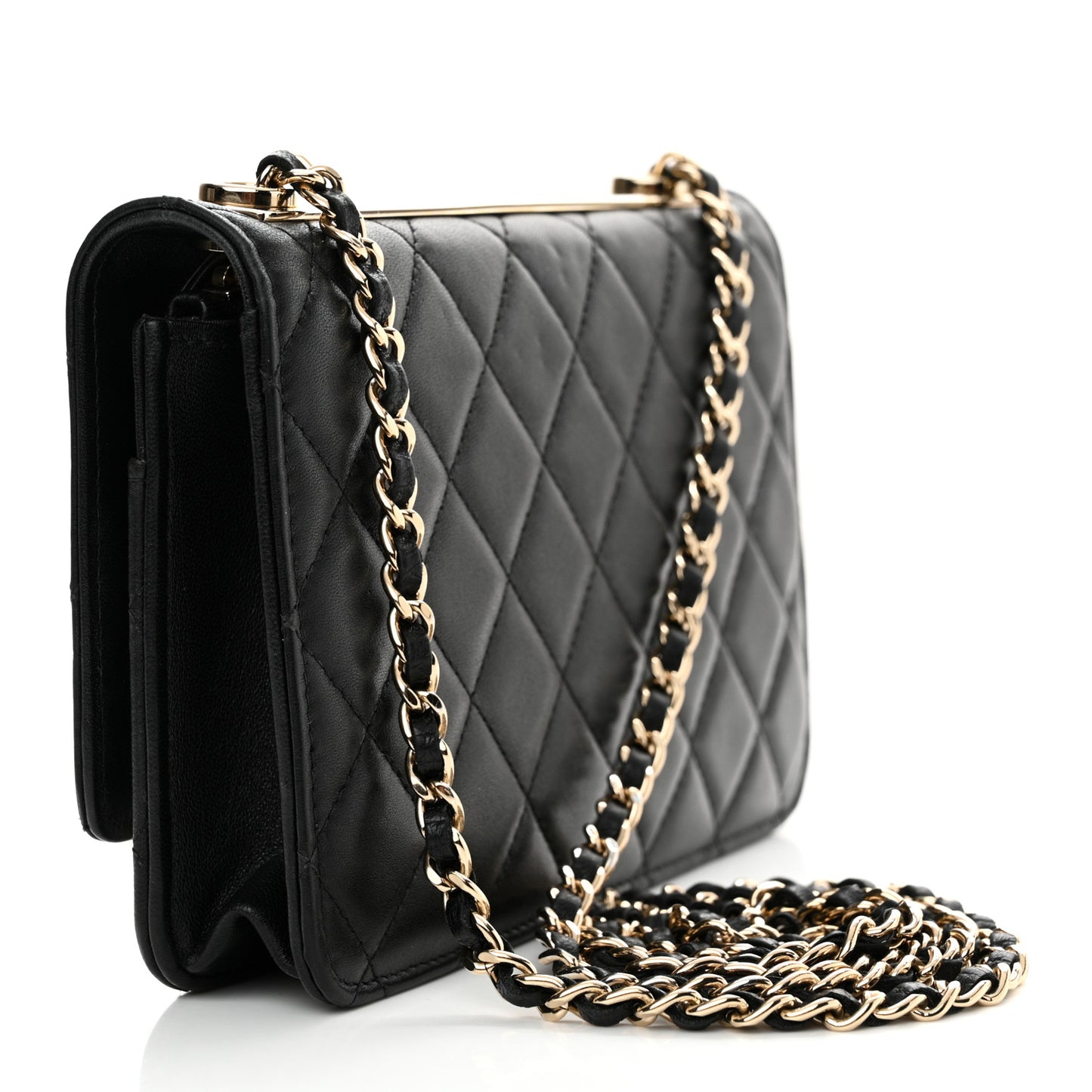 Lambskin Quilted Trendy CC Wallet On Chain WOC Black