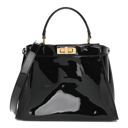 Fendi Patent Medium Peekaboo Iconic Defender Satchel Black 1 of 8