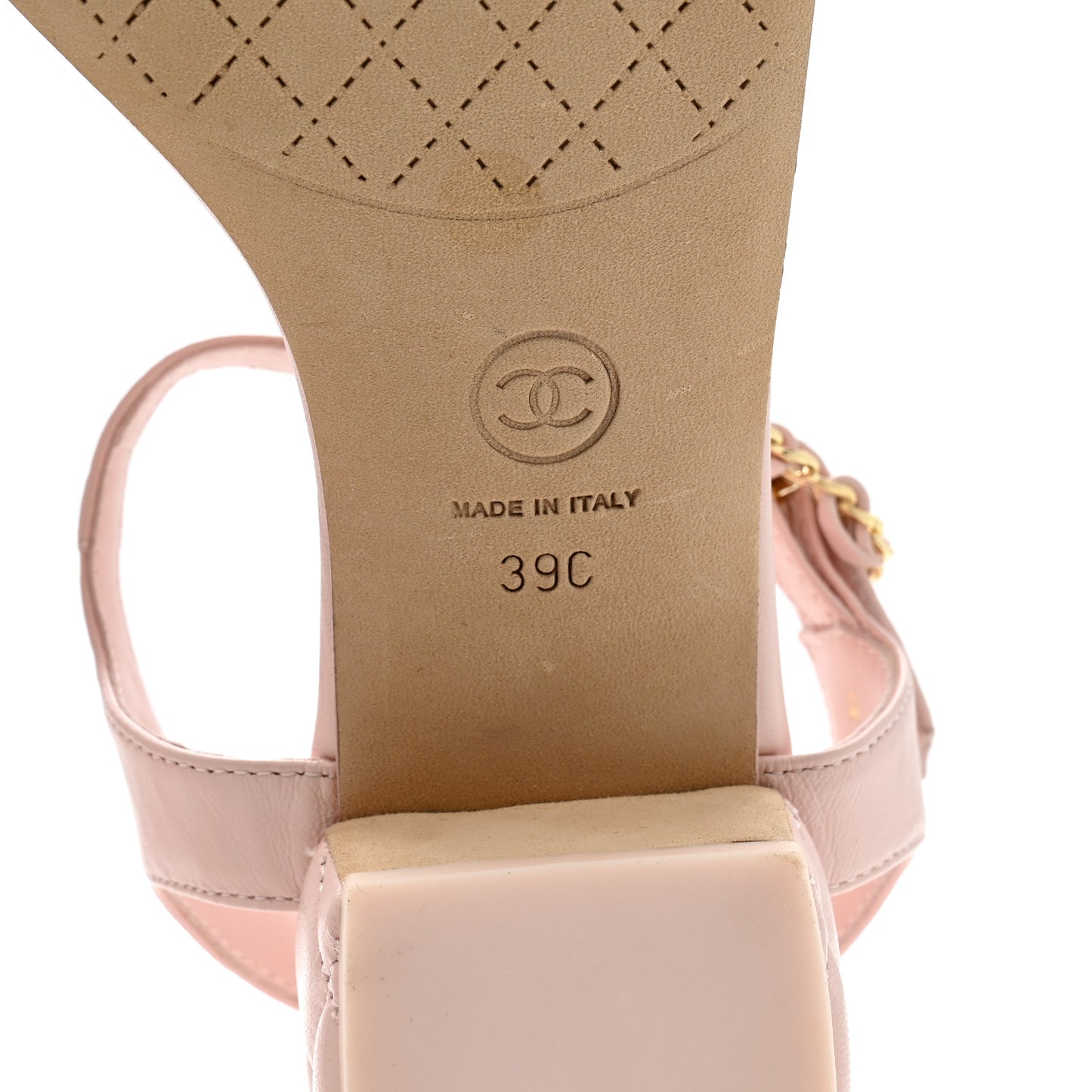 Lambskin Chain CC Logo Thong Sandals 39 Light Pink
