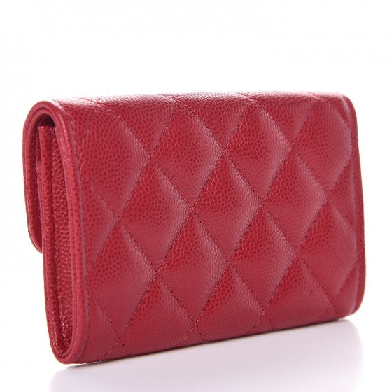 Caviar Quilted Card Holder Dark Pink