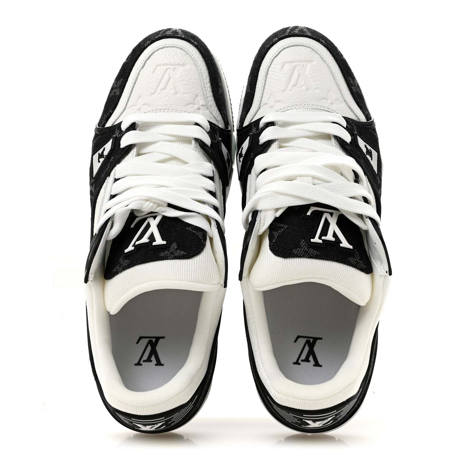 Louis Vuitton Calfskin Embossed Monogram Denim Womens LV Trainer Sneakers 41 Black 41 Black 2 of 9