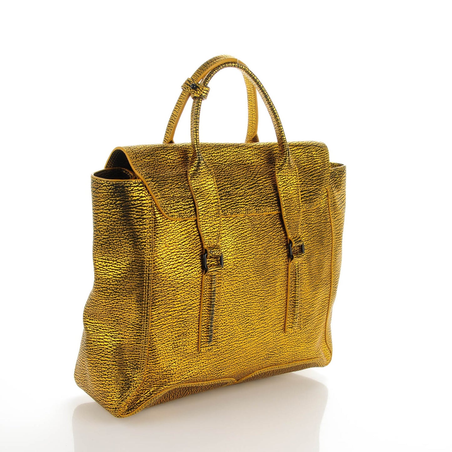 3.1 Metallic Textured Calfskin Large Pashli Satchel Gold