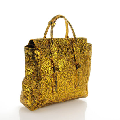 3.1 Phillip Lim 3.1 Metallic Textured Calfskin Large Pashli Satchel Gold 3 of 8