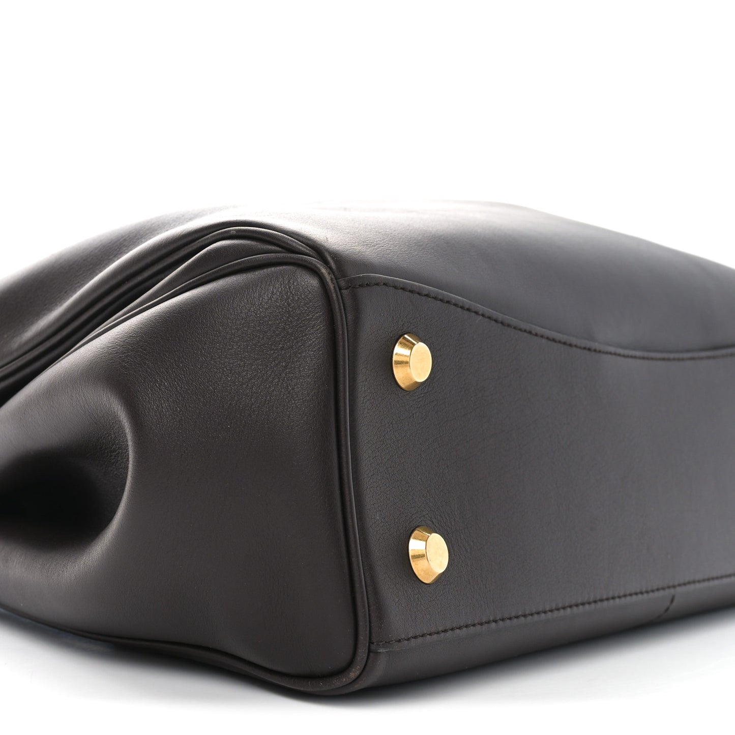 Natural Smooth Calfskin Medium Rodeo Top Handle Handbag Espresso
