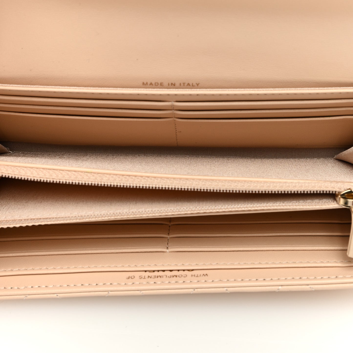 Lambskin Quilted CC Large Gusset Flap Wallet Beige