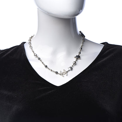 Chanel Metal Resin Pearl Star CC Necklace Silver 2 of 6