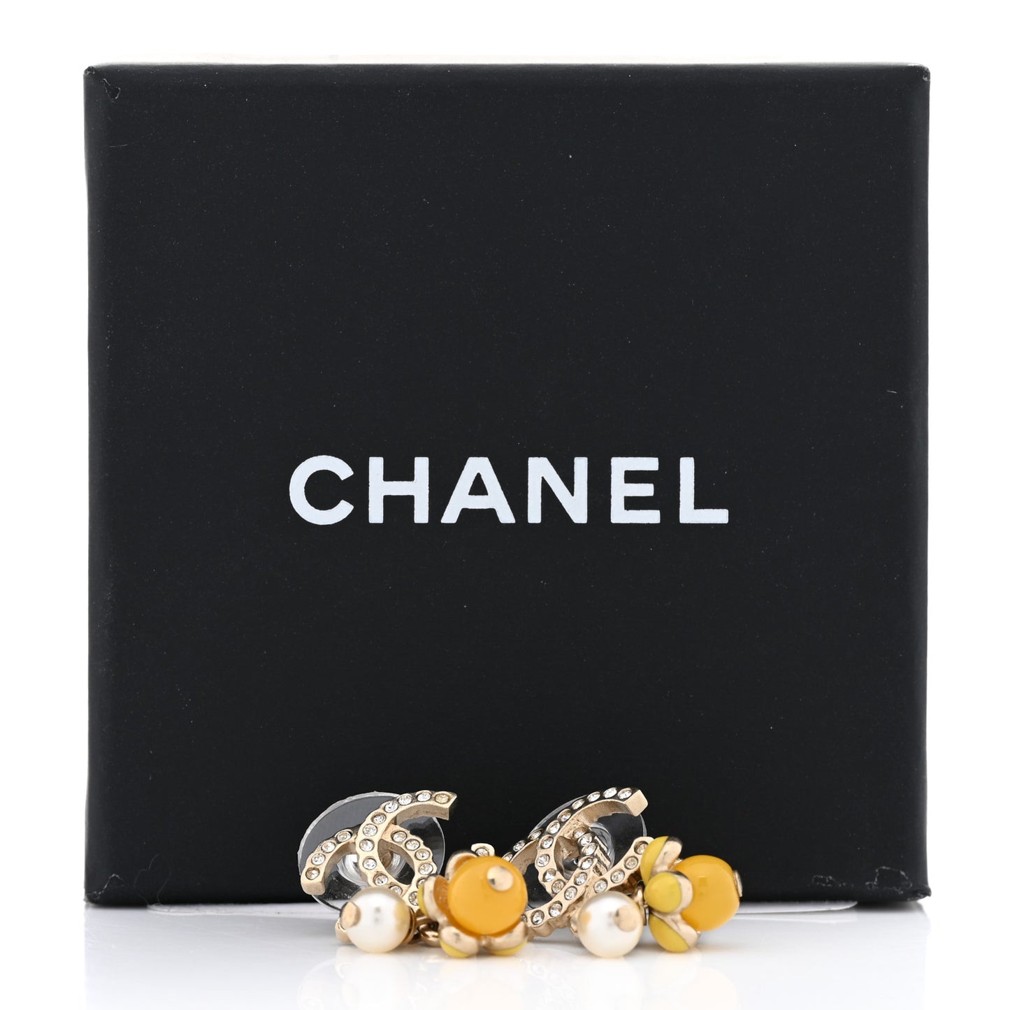 Metal Crystal Bead Pearl CC Drop Earrings Gold White Yellow