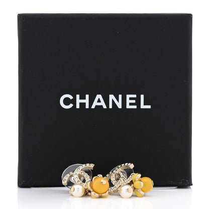 Chanel Metal Crystal Bead Pearl CC Drop Earrings Gold White Yellow 5 of 5