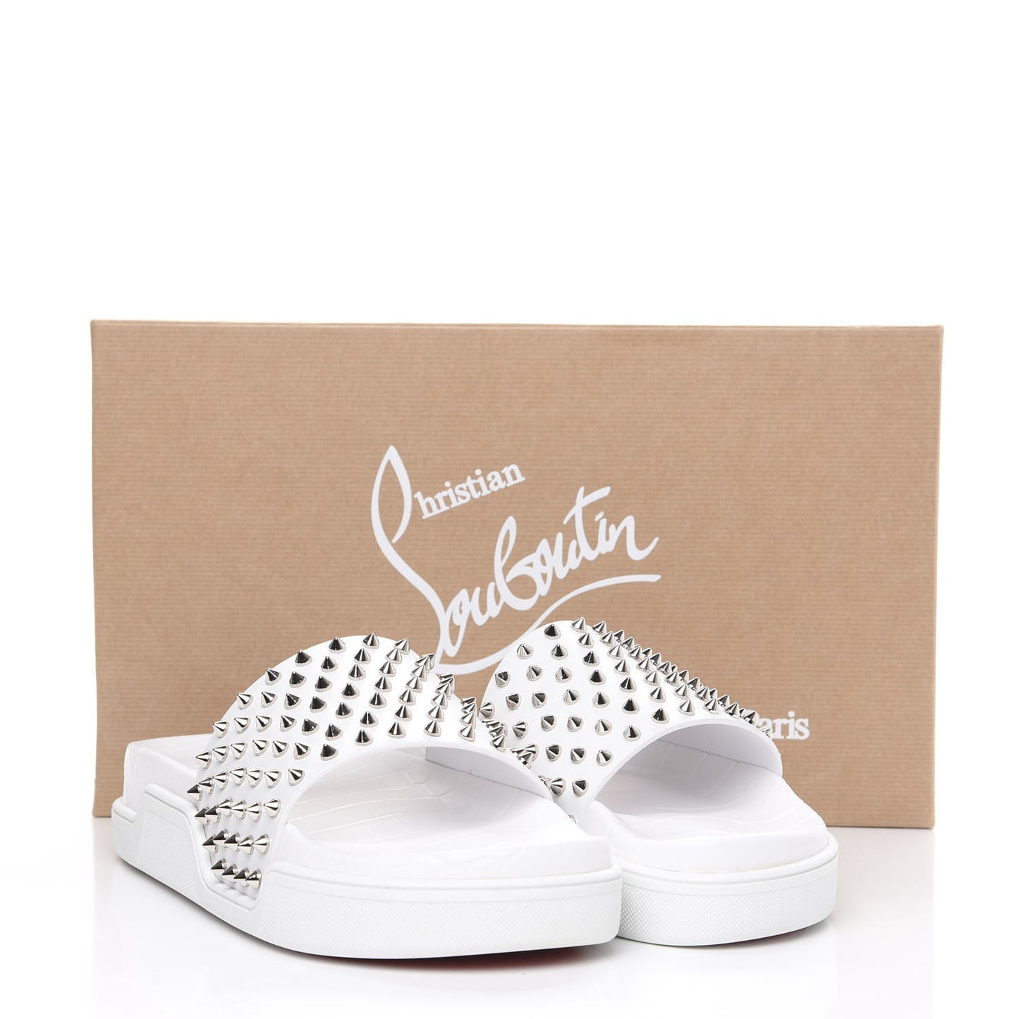 Calfskin Donna Studded Pool Fun Platform Flat Slide Sandals 41.5 White