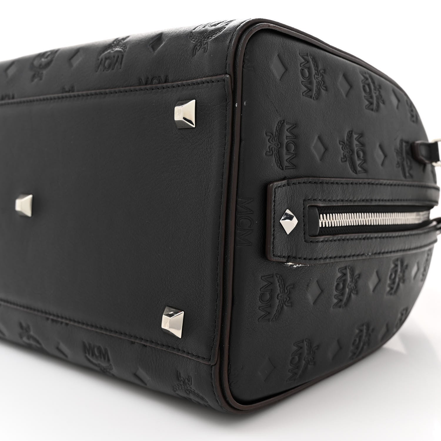 MCM Calfskin Ottomar Monogram Essential Boston Bag Black 9 of 12