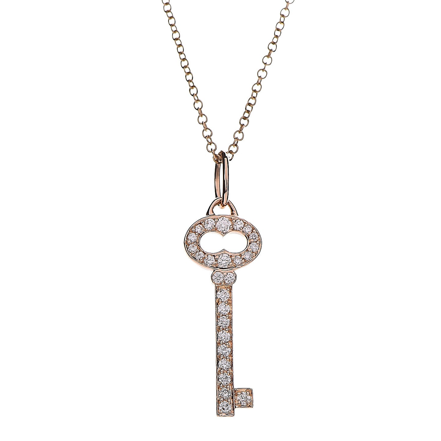 18K Rose Gold Diamond Mini Vintage Oval Key Pendant Necklace