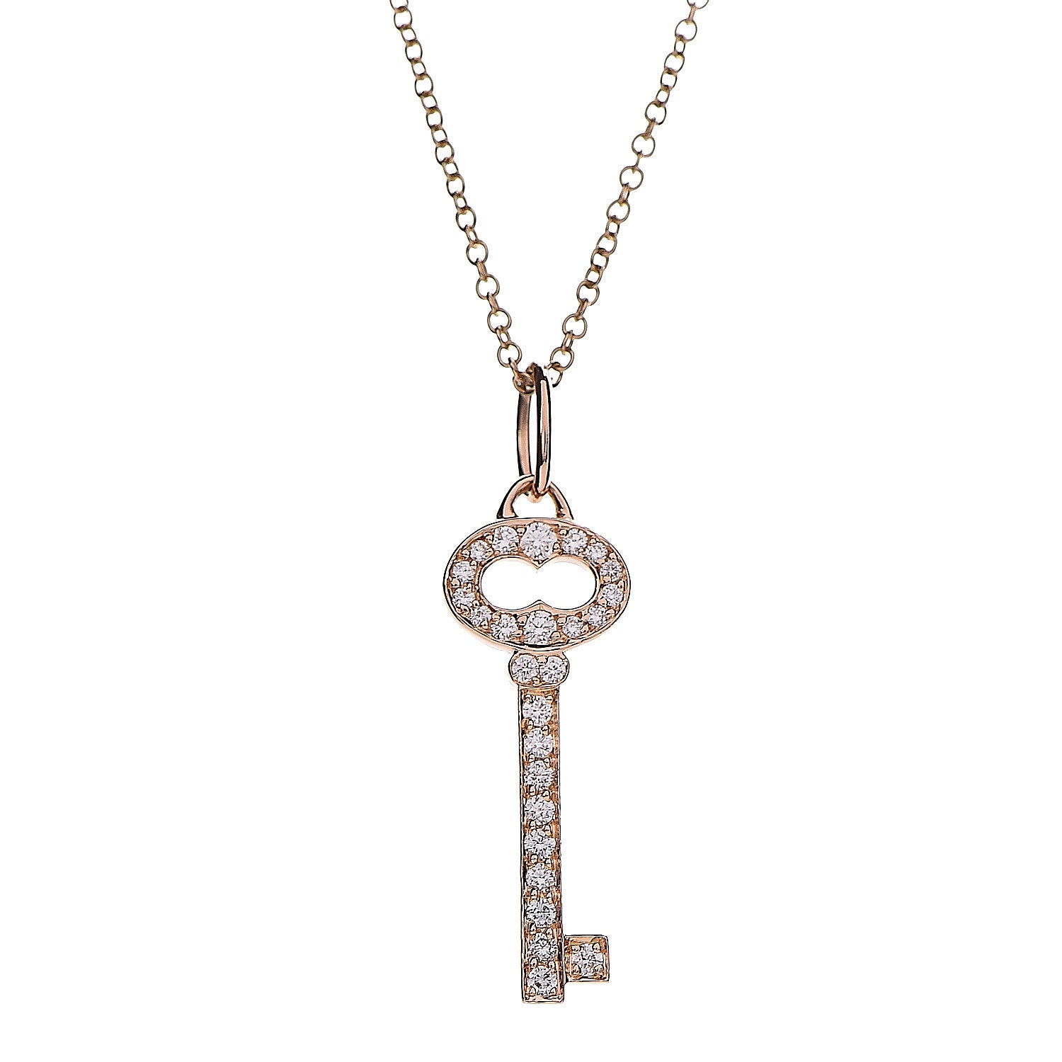 Tiffany 18K Rose Gold Diamond Mini Vintage Oval Key Pendant Necklace 4 of 8