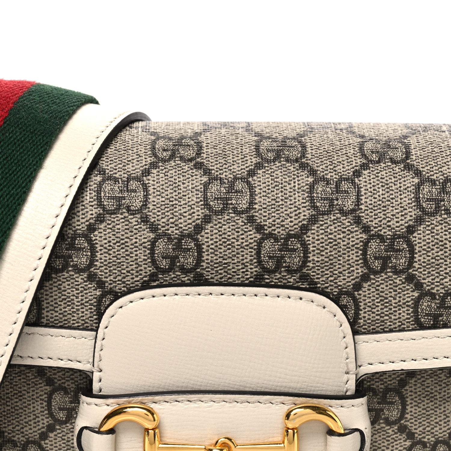 Gucci GG Supreme Monogram Web Mini Horsebit 1955 Shoulder Bag Beige Mystic White 8 of 10