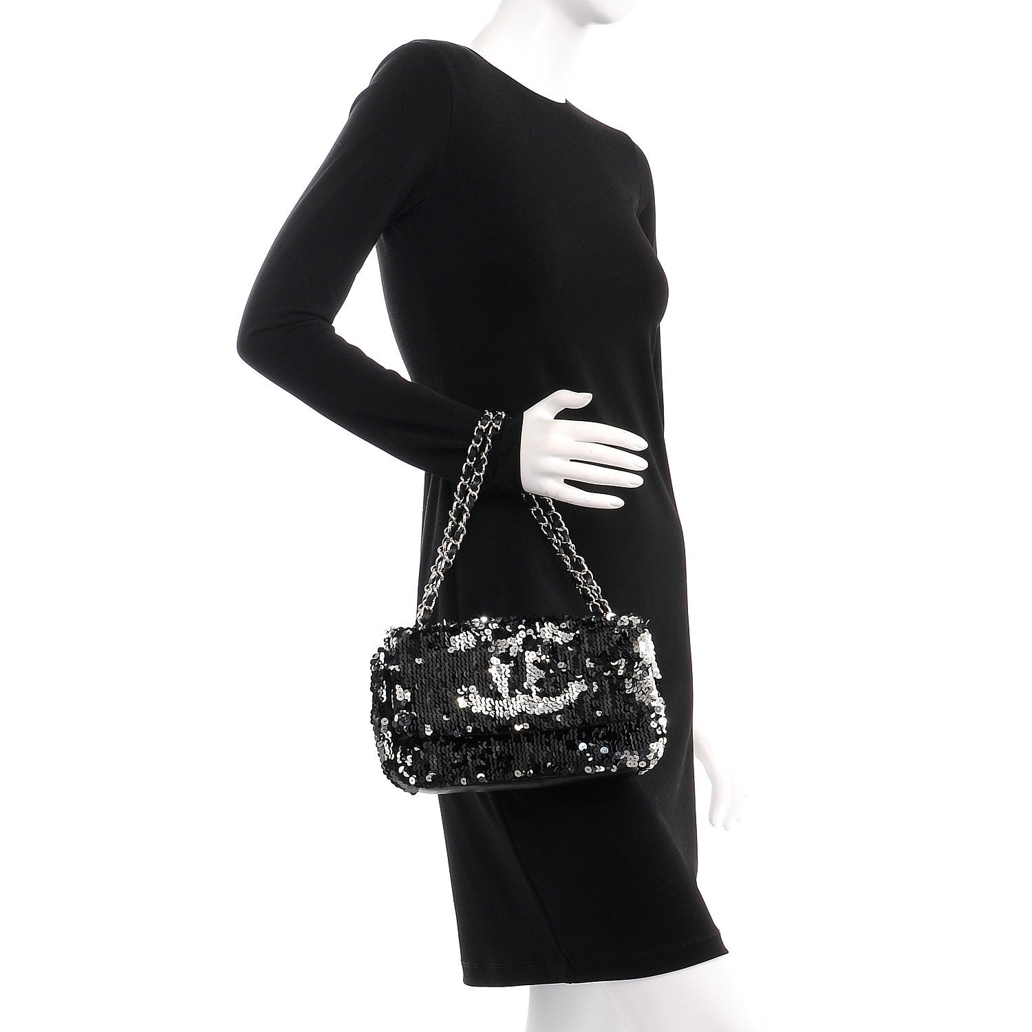 Chanel Sequin Summer Night Flap Black Silver 3 of 8