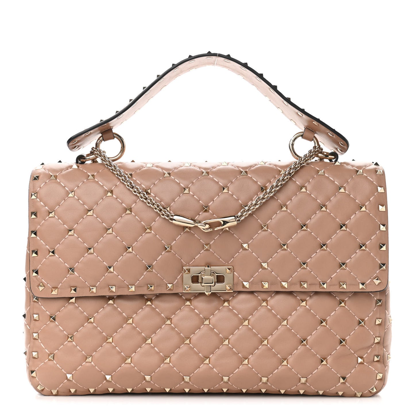 Nappa Large Rockstud Spike Shoulder Bag Soft Noisette