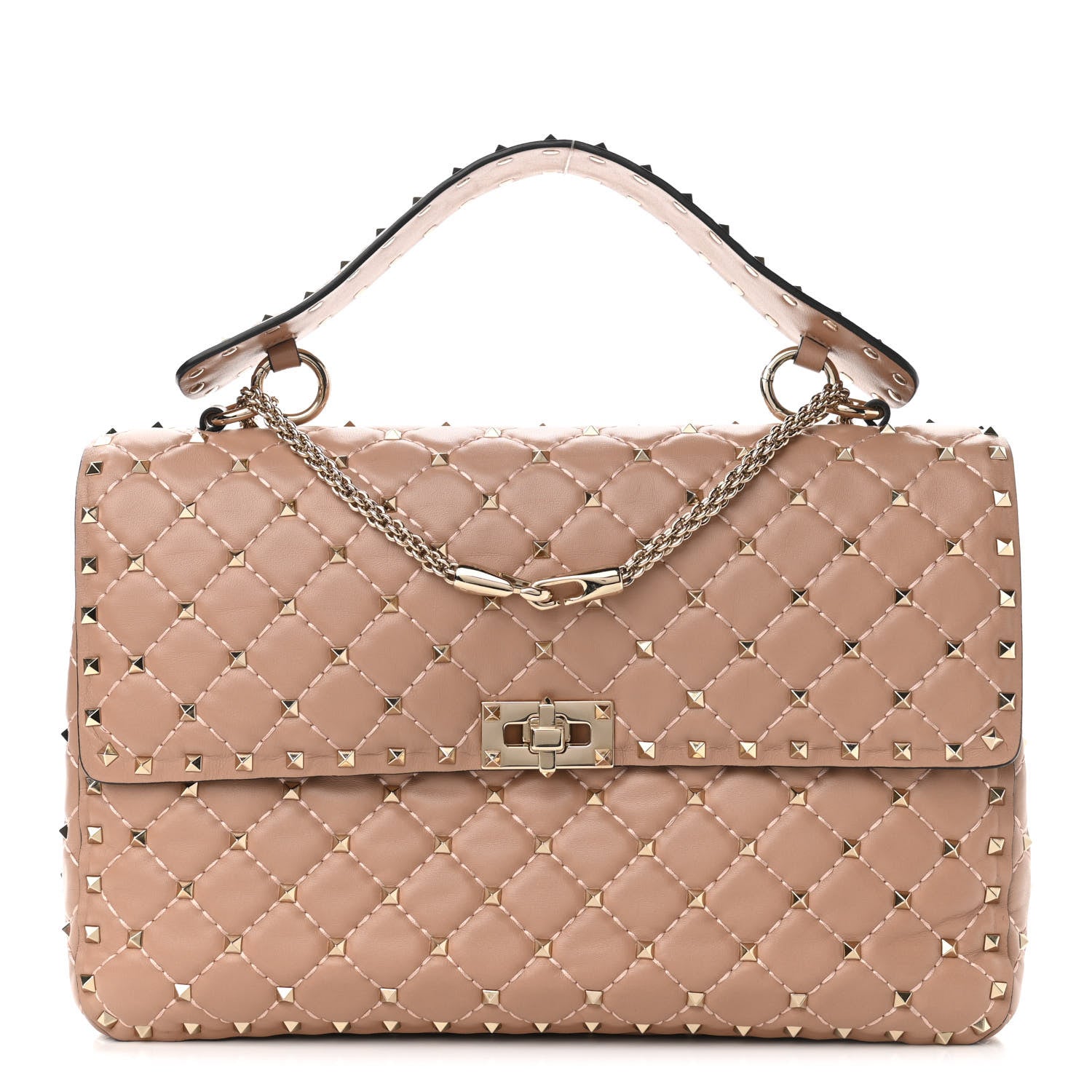 Valentino Garavani Nappa Large Rockstud Spike Shoulder Bag Soft Noisette 1 of 9