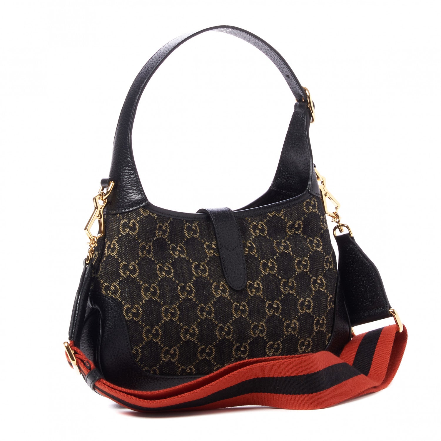 Gucci Jacquard Denim GG Monogram Small Jackie 1961 Hobo Black Ivory 2 of 8