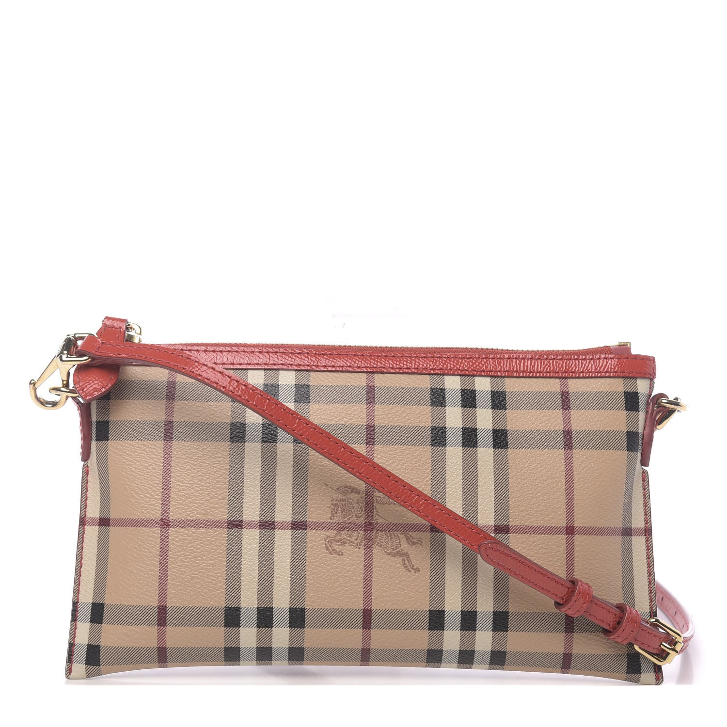 Burberry Haymarket Check Small Peyton Crossbody Clutch Bag Red 1 of 12