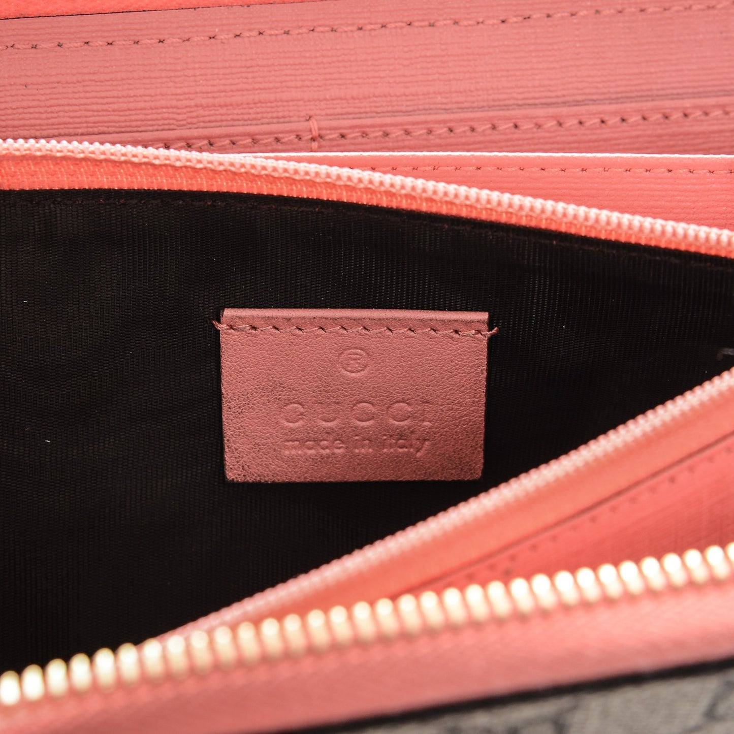 GG Supreme Monogram Embroidered Face Zip Around Wallet Pink