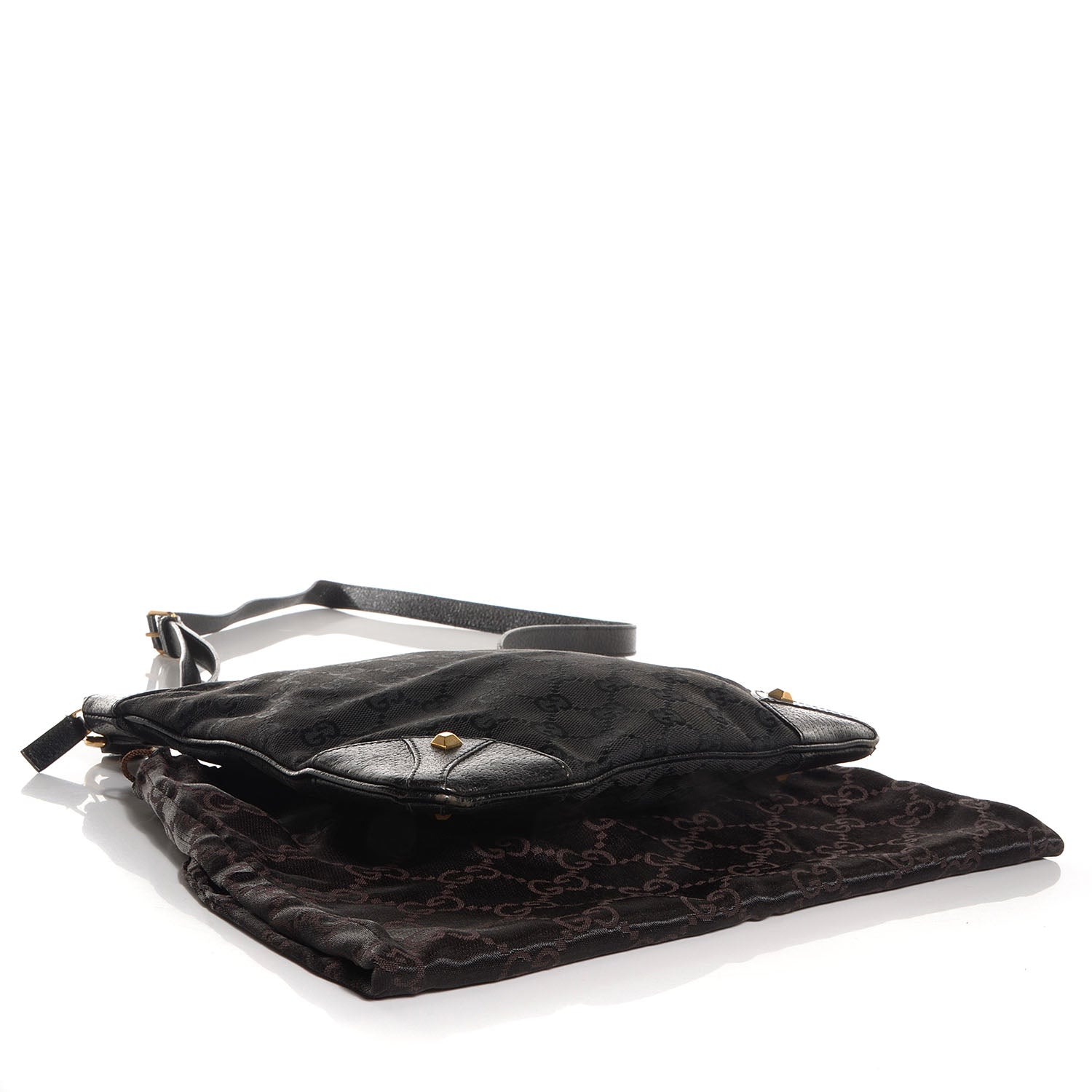 Gucci Monogram Horsebit Nail Messenger Bag Black 4 of 7