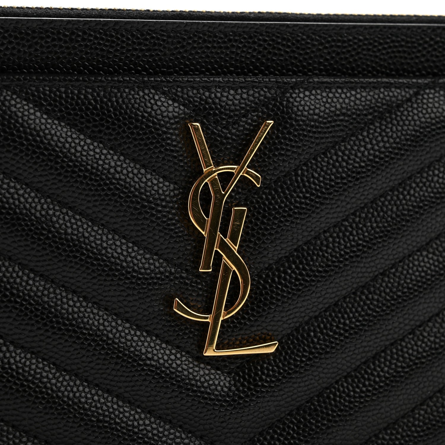 Saint Laurent Grain De Poudre Chevron Monogram Large Bill Pouch Black 11 of 11