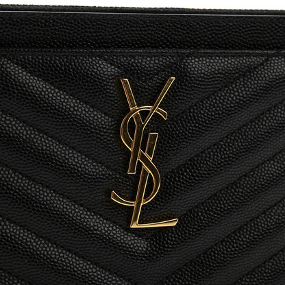 Saint Laurent Grain De Poudre Chevron Monogram Large Bill Pouch Black 11 of 11