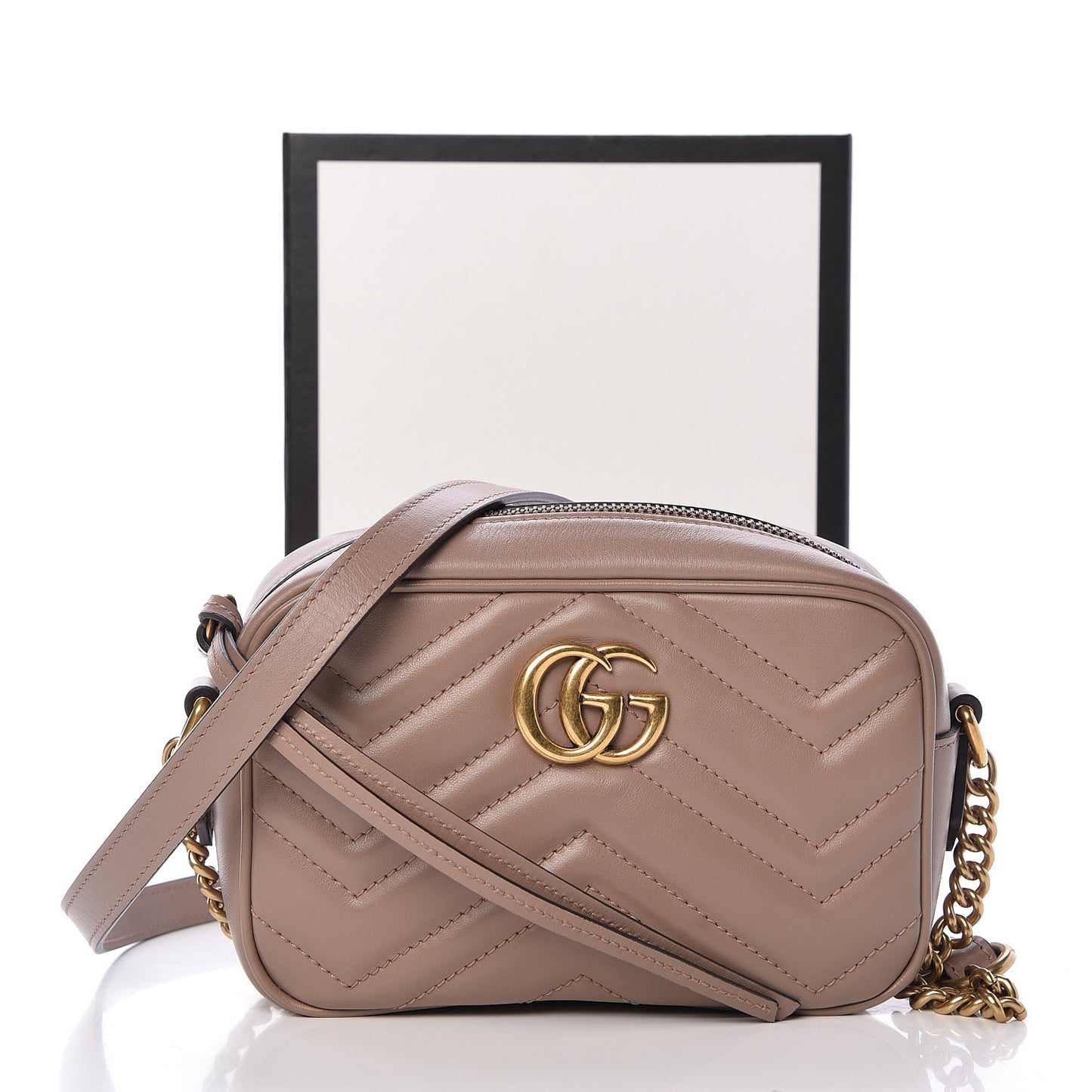 Calfskin Matelasse Mini GG Marmont Chain Shoulder Bag Nude