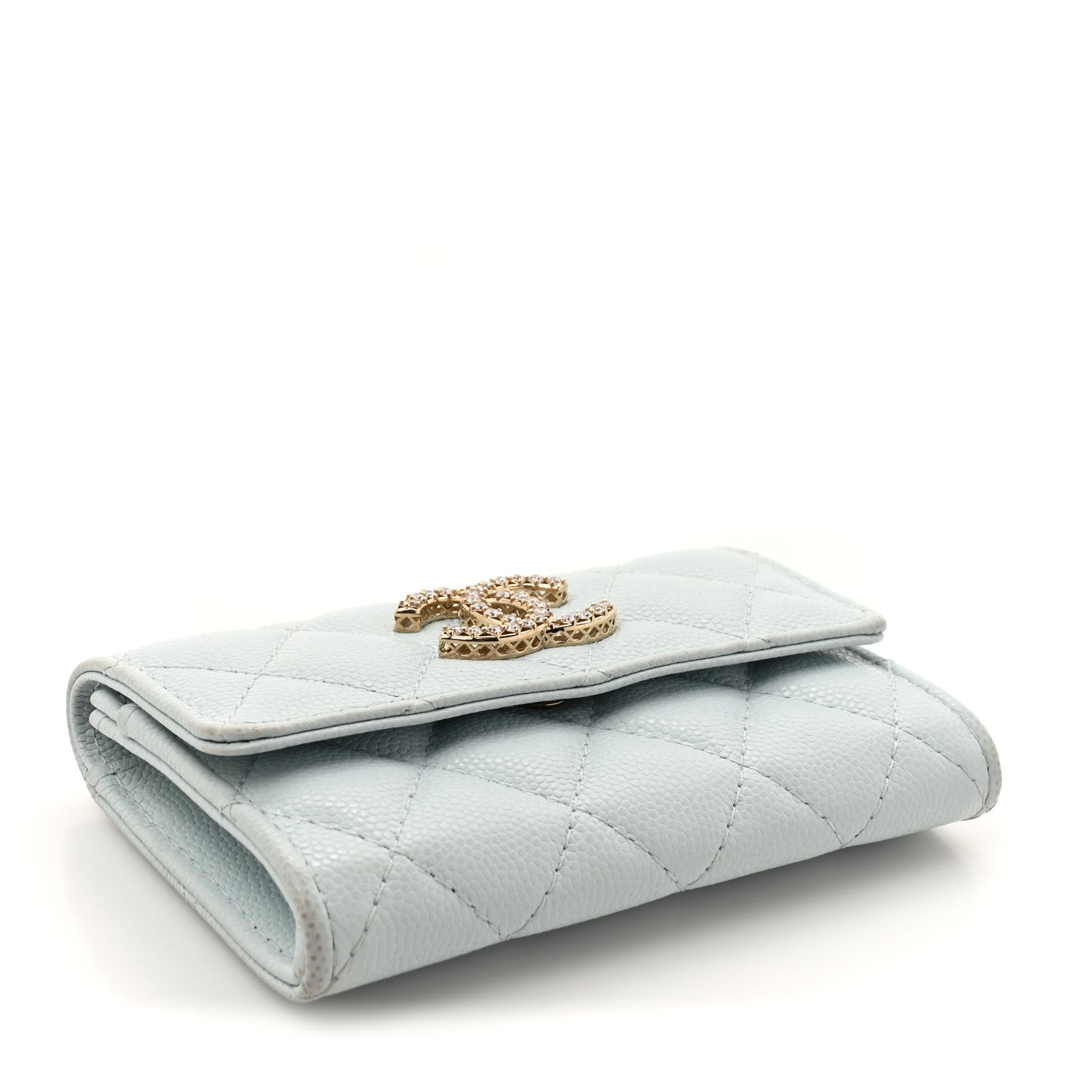 Chanel Shiny Caviar Quilted Crystal CC Flap Card Holder Light Blue 4 of 10