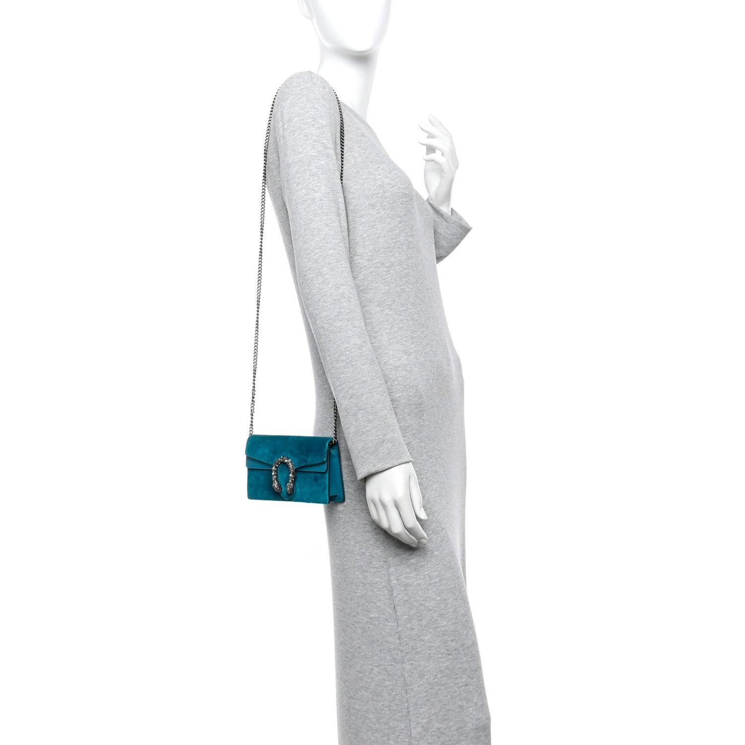 Gucci Velvet Super Mini Dionysus Shoulder Bag Pavone Cyan 2 of 11